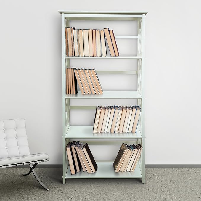 Casual Home Montego Bookcase, 5-Shelf, White,324-51 - LeafyLoom