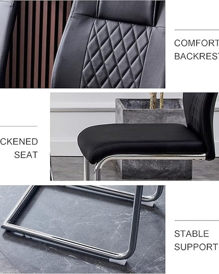 NicBex Dining Chairs Set of 6 Modern Faux Leather High Back Dining Room Kitchen Chairs with Silver Metal Legs,Side Chairs for Dining Room, Kitchen,Living Room, and Restaurants,Black - LeafyLoom