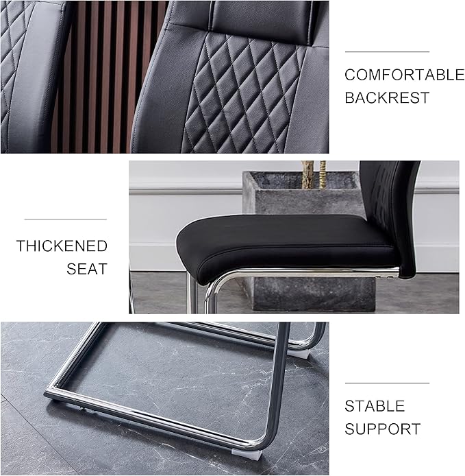 NicBex Dining Chairs Set of 6 Modern Faux Leather High Back Dining Room Kitchen Chairs with Silver Metal Legs,Side Chairs for Dining Room, Kitchen,Living Room, and Restaurants,Black - LeafyLoom