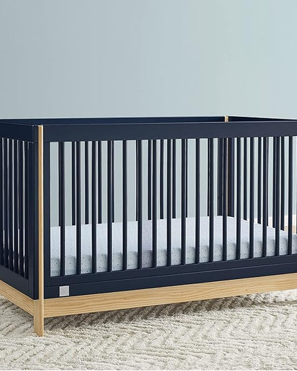 Delta Children babyGap Tate 4-in-1 Convertible Crib + Brannan Bear Bookcase with Bins + Brannan Bear Wall Shelf with 4 Hooks, Navy/Natural (Bundle) - LeafyLoom