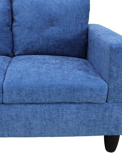 ROOMTEC Button L Shape Sectional Sofa Set, 5 Seat Upholstered Corner Couch with Storage Ottoman, Luxurious Linen Tufted Cushions, for Living Room, Apartment, 97inch, Blue w/Left Chaise Lounge - LeafyLoom