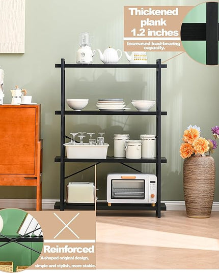 HCHQHS Bookshelf, 4-Tier Industrial Bookcase, Black Open Book Shelf, Freestanding Tall Bookshelves with Metal Frame - LeafyLoom