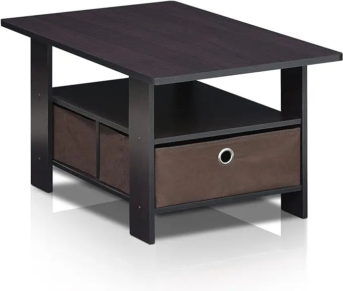 Furinno Andrey Coffee Table with Bin Drawer, Dark Walnut - LeafyLoom