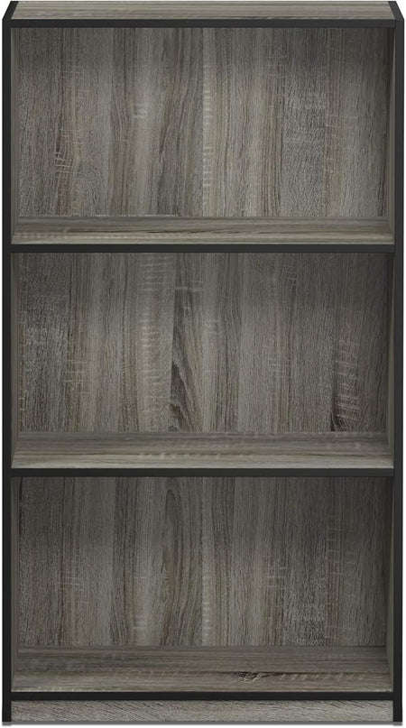 FURINNO Basic 3-Tier Bookcase Storage Shelves, French Oak Grey/Black - LeafyLoom