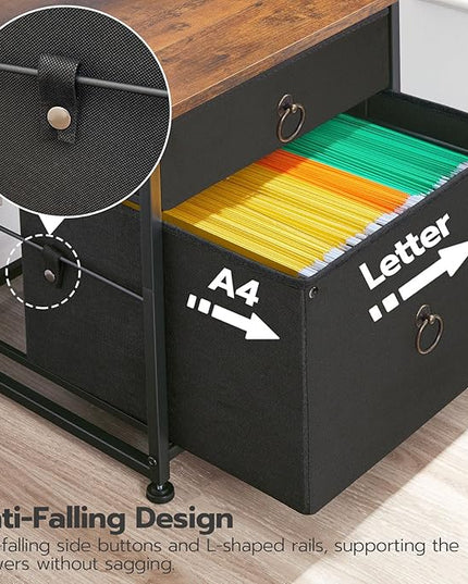 HOOBRO File Cabinet, 2-Drawer Filing Cabinet, Vertical Mobile Office Cabinet, Rolling Printer Stand, for A4/Letter Size Files, Nonwovens Drawer, for Home Office, Rustic Brown and Black BFK21WJ01 - LeafyLoom