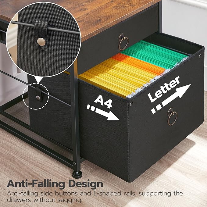 HOOBRO File Cabinet, 2-Drawer Filing Cabinet, Vertical Mobile Office Cabinet, Rolling Printer Stand, for A4/Letter Size Files, Nonwovens Drawer, for Home Office, Rustic Brown and Black BFK21WJ01 - LeafyLoom