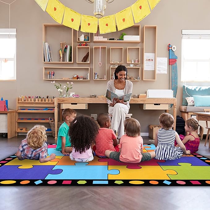 Booooom Jackson Classroom Carpets Elementary, Kid Rug Children's Classroom Seating Rug for Nursery, School, Children's Colorful Area Rug Educational Carpet with Non-Slip Backing(Seats-16),8'5"x 6'5" - LeafyLoom