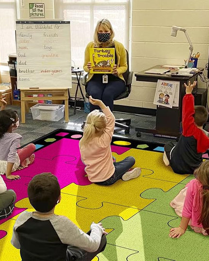 Booooom Jackson Classroom Rug Elementary Classroom Carpet 6'5"x8'5"Preschool Rugs Colorful Puzzle Seating Rug with Non-Slip Backing School Classroom Kid Rug (PzPK-2620)(PzPK-2620) - LeafyLoom