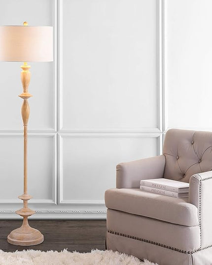 JONATHAN Y JYL3061A Aldrin 63.5" Resin LED Floor Lamp, Traditional, Transitional, Office, Living Room, Family Room, Dining Room, Bedroom, Hallway, Foyer, Brown Wood Finish - LeafyLoom