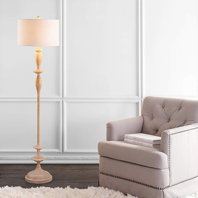 JONATHAN Y JYL3061A Aldrin 63.5" Resin LED Floor Lamp, Traditional, Transitional, Office, Living Room, Family Room, Dining Room, Bedroom, Hallway, Foyer, Brown Wood Finish - LeafyLoom