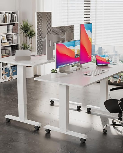 Electric Standing Desk 48 Inch, Ergonomic Height Adjustable Table with T-Shaped Metal Bracket Modern Computer Workstations for Home Office, White - LeafyLoom