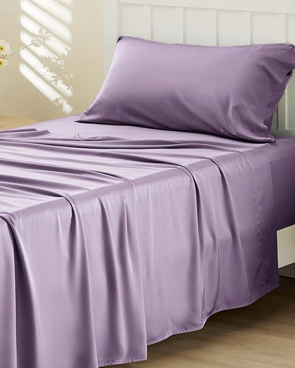Bedsure Twin XL Sheet Set Dorm Bedding, Cooling Sheets Twin Extra Long Sheets, Rayon Derived from Bamboo, Deep Pocket Up to 16", Hotel Luxury Silky Bedding Sheets & Pillowcases, Lilac - LeafyLoom