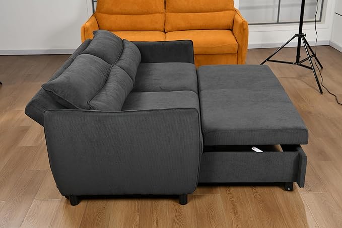 Queen Size Loveseat Sleeper Sofa,3 in 1 Soft Corduroy Upholstered Oversized Convertible Love Seat Sofabed cum Daybed W/Pull Out Sleep Couch Bed and Reclining Backrest for Living Space, 75“, Black - LeafyLoom