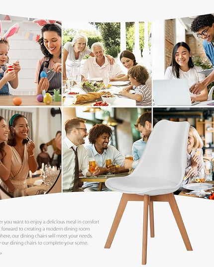 Sweetrcrispy Dining Chairs, Dining Chairs Set of 4, Dining Room Chairs, Kitchen Chairs, Mid Century Modern Chairs, PU Leather Upholstered Chairs with Wood Legs, Kitchen & Dining Room Chairs, White - LeafyLoom