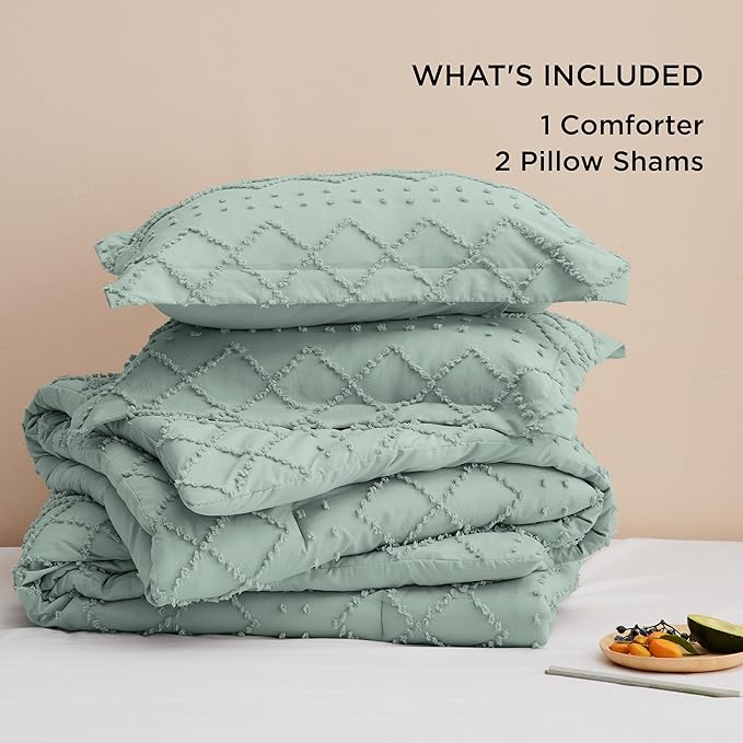 Bedsure California King Comforter Set - Sage Green Comforter, Boho Tufted Shabby Chic Bedding Comforter Set, 3 Pieces Farmhouse Bed Set for All Seasons, Fluffy Soft Bedding Set with 2 Pillow Shams - LeafyLoom