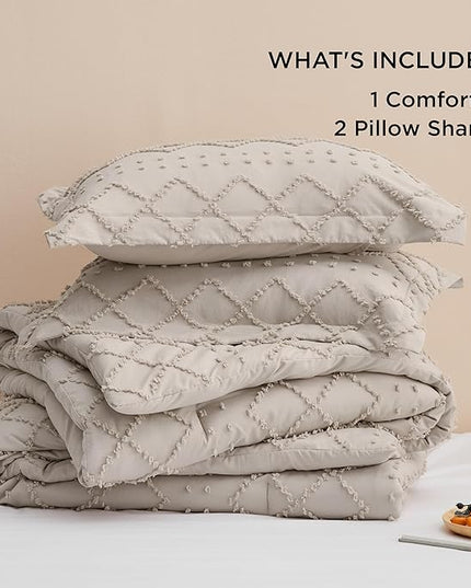 Bedsure California King Comforter Set - Linen Comforter, Boho Tufted Shabby Chic Bedding Comforter Set, 3 Pieces Vintage Farmhouse Bed Set for All Seasons, Fluffy Bedding Set with 2 Pillow Shams - LeafyLoom