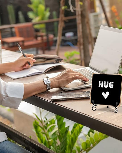 Hug - Home Office Desk Decor Wood Plaque with Stand, Love You Gifts, Thinking of You Gifts for Women Friends Girlfriend Boyfriend Mom Sisters - A02 - LeafyLoom
