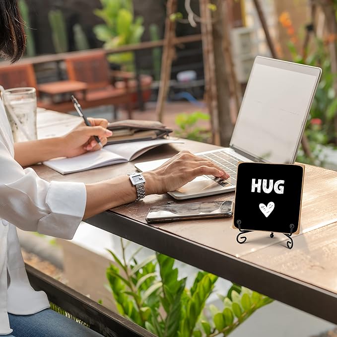 Hug - Home Office Desk Decor Wood Plaque with Stand, Love You Gifts, Thinking of You Gifts for Women Friends Girlfriend Boyfriend Mom Sisters - A02 - LeafyLoom