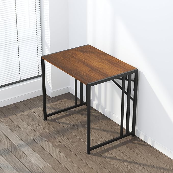 32 inch Folding Small Desk, Writing Gaming Computer Camping Desk for Small Spaces, No Assembly Required Home Office Desk, Mahogany - LeafyLoom