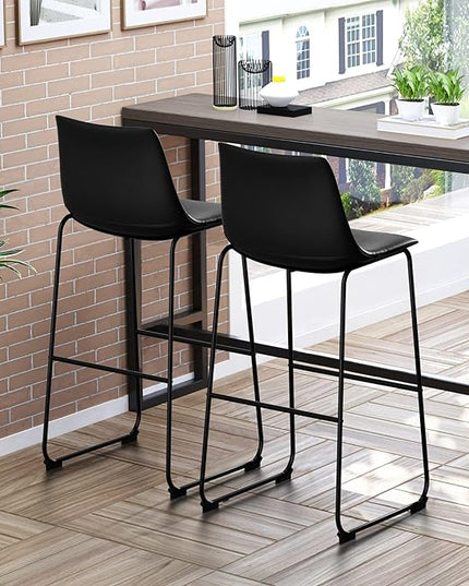 NicBex Retro Bar Stools Crazy-Horse Leather with Metal Legs Barstools, Lounge Kitchen Island Bar Stools, Set of 2, (Black Color) (A-GE17022-USSU014) - LeafyLoom