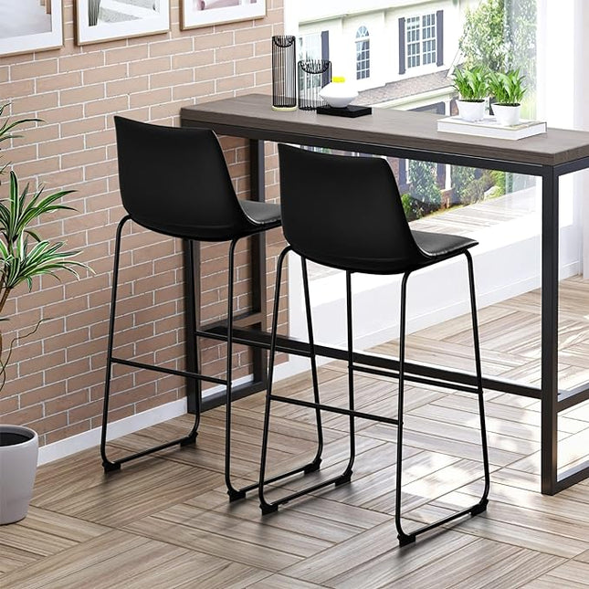 NicBex Retro Bar Stools Crazy-Horse Leather with Metal Legs Barstools, Lounge Kitchen Island Bar Stools, Set of 2, (Black Color) (A-GE17022-USSU014) - LeafyLoom
