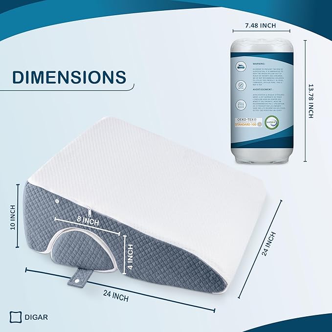 Bed Wedge Pillow 10 inch | Memory Foam Wedge Pillow for Sleeping | Triangle Pillow Wedge | Acid Reflux Pillow | Post-Surgery Support Cushion | Back, Head, Knee, Elbow Support | Pregnancy Pillow - LeafyLoom