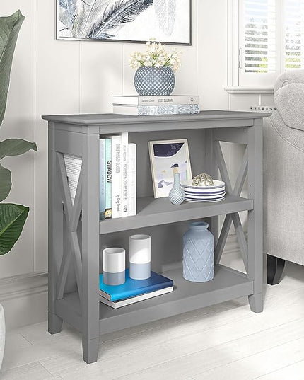 Bush Furniture Key West Small 2 Shelf Bookcase in Cape Cod Gray - LeafyLoom