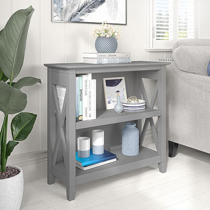 Bush Furniture Key West Small 2 Shelf Bookcase in Cape Cod Gray - LeafyLoom