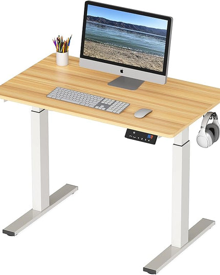 SHW Memory Preset Electric Height Adjustable Standing Desk, 40 x 24 Inches, Oak - LeafyLoom
