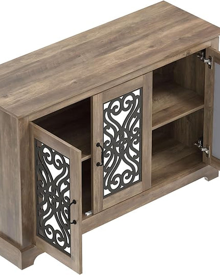 Galano Calidia 3 Door Sideboard, Kitchen Storage Sideboard Buffet Cabinet Console with Acrylic Mirror Doors & Adjustable Shelves, 15.67" D x 45.71" W x 29.29" H, Knotty Oak - LeafyLoom