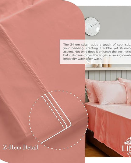 100% Cotton Percale Sheets Twin XL Size, Rose Clay, Deep Pocket, 4 Pieces Sheet Set - 1 Flat, 1 Deep Pocket Fitted Sheet and 2 Pillowcases, Crisp Cool and Strong Bed Linen - LeafyLoom