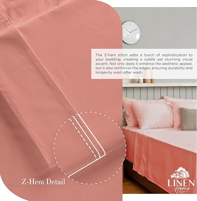100% Cotton Percale Sheets Twin XL Size, Rose Clay, Deep Pocket, 4 Pieces Sheet Set - 1 Flat, 1 Deep Pocket Fitted Sheet and 2 Pillowcases, Crisp Cool and Strong Bed Linen - LeafyLoom