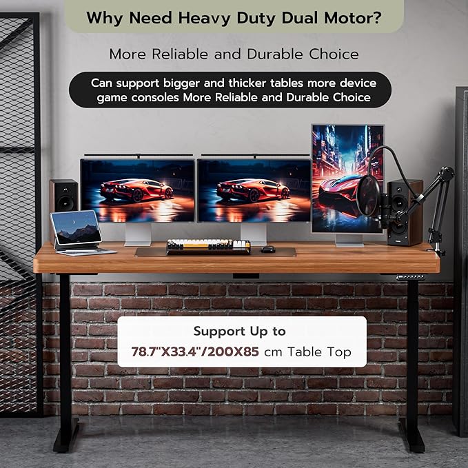 Heavy-Duty Dual Motor Standing Desk Frame Adjustable Height Sit Stand Desk Leg for Home and Office DIY (Black Frame Only) - LeafyLoom