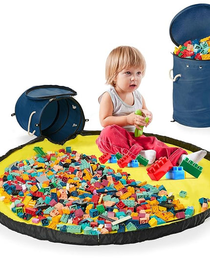 Toy Storage Basket + Play Mat for Kids Toy Chest Organizer Toy Box for Toddlers Boys Girls Kids Toy Storage Organizer Storage Bins with Lids Large Toy Box Living Room Nursery Playroom (Blue) - LeafyLoom