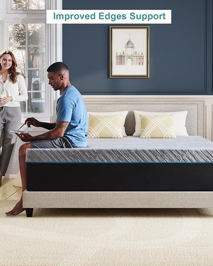 King Size Mattress,14-Inch King Foam Mattress in Box,Edges Support for Sleep Supportive,76" X 80" X 14",Grey - LeafyLoom