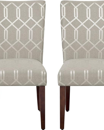 HomePop Parsons Classic Upholstered Accent Dining Chair, Set of 2, 23.5"D x 19"W x 38"H, Pewter Grey and Lattice Cream - LeafyLoom