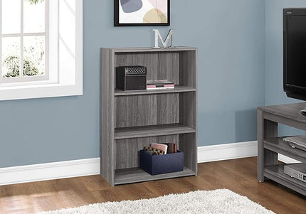 Monarch Specialties I BOOKCASE-36 H/Grey with 3 Shelves Bookcase, Gray - LeafyLoom