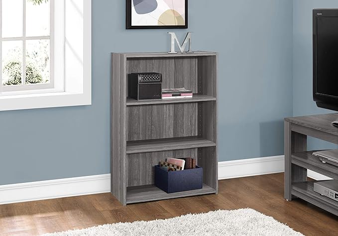 Monarch Specialties I BOOKCASE-36 H/Grey with 3 Shelves Bookcase, Gray - LeafyLoom