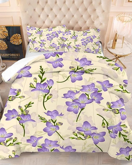 kxry Purple Flower Comforter Sets Bedding Sets Twin Size Comforter Set for Girls Women Kids 1 Comforter + 1 Pillow Case - LeafyLoom