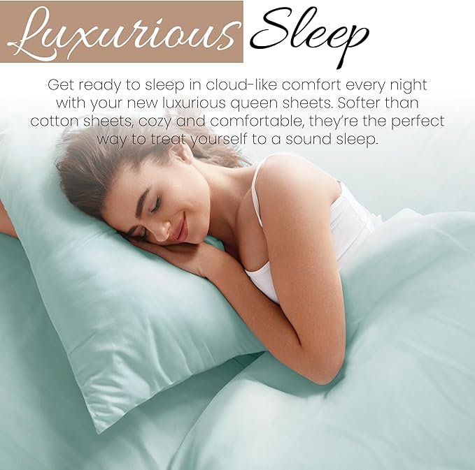 Linen Market Bed Sheets for Queen Size Bed (Aqua) - Sleep Better Than Ever with These Soft and Cooling Queen Sheets - Deep Pocket Fits 16" Thick Beds - 4 Piece Queen Sheet Set - LeafyLoom