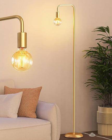 QiMH Industrial Floor Lamp for Living Room, Farmhouse Metal Standing Lamp, Modern Tall Lamp for Bedroom Office Minimalist Floor Lamps Home Decor(E26 Socket, Foot Switch), Brass Gold - LeafyLoom