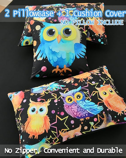 DORCAS Cute Owl Twin Comforter Boys Girls Bedding Sets Twin 6 Pieces Animal Bed-in-A-Bag Twin with Comforter,Sheets,Pillowcases for Kids - LeafyLoom
