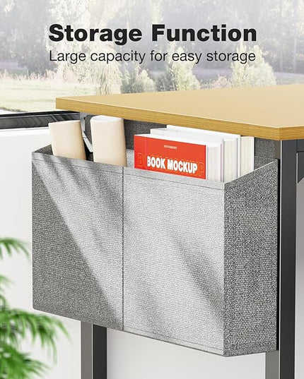 OLIXIS Computer Small Desk 32 Inch Home Office Writing Study Work Storage Bag Headphone Hooks Simple Wood Kids Student Table, Modern Nature - LeafyLoom