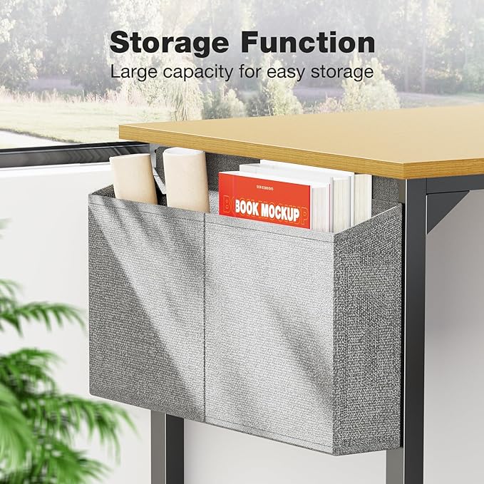 OLIXIS Computer Small Desk 32 Inch Home Office Writing Study Work Storage Bag Headphone Hooks Simple Wood Kids Student Table, Modern Nature - LeafyLoom