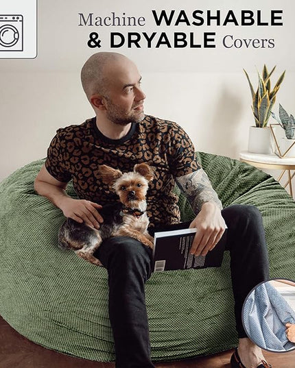 CordaRoy's Chenille Bean Bag Chair, Convertible Chair Folds from Bean Bag to Lounger, As Seen on Shark Tank, Moss - Queen Size - LeafyLoom