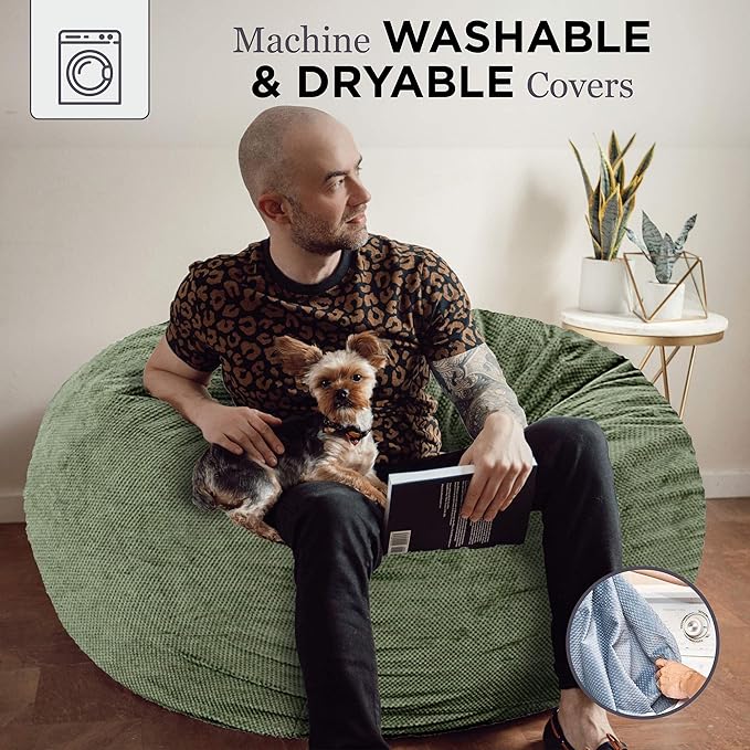 CordaRoy's Chenille Bean Bag Chair, Convertible Chair Folds from Bean Bag to Lounger, As Seen on Shark Tank, Moss - Queen Size - LeafyLoom