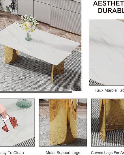 NicBex Modern Minimalist Dining Table The White Imitation Marble Glass Desktop is Equipped with Golden Metal Legs Suitable for Restaurants and Living Rooms, White - LeafyLoom