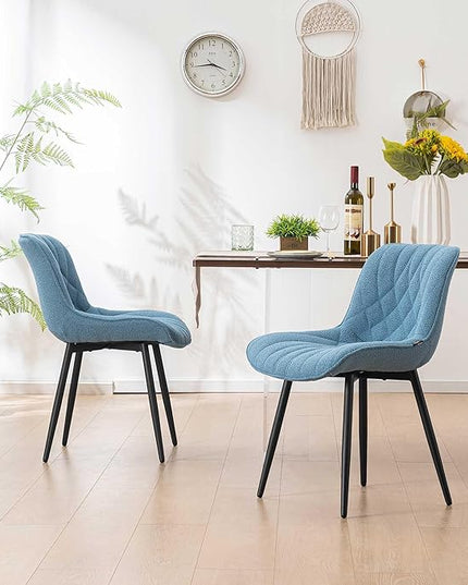 Velvet Dining Chairs Set of 2, Elegant Dining Room Chairs Curved Backrest, Modern Upholstered Dining Table Chair, Armless Bedroom Chairs for Kitchen Living Room Dining Room, Lake Blue - LeafyLoom