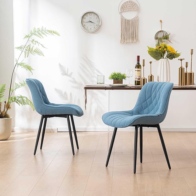 Velvet Dining Chairs Set of 2, Elegant Dining Room Chairs Curved Backrest, Modern Upholstered Dining Table Chair, Armless Bedroom Chairs for Kitchen Living Room Dining Room, Lake Blue - LeafyLoom