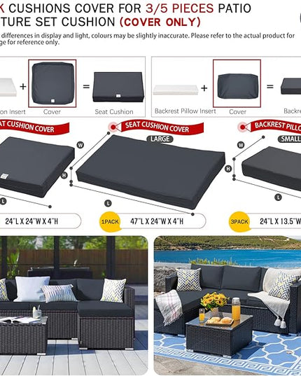 ClawsCover 6Pack Outdoor Seat and Back Cushions Replacement Covers Fit for 3 Pieces 3-Seater Wicker Rattan Patio Furniture Conversation Set Sectional Couch Chair,Dark Gray-Include Cover Only - LeafyLoom
